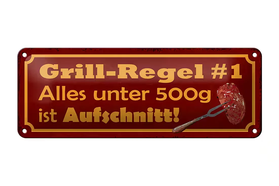 FEMER GMBH Metallschild Spruch Grill Regel 27x10 cm gewölbt