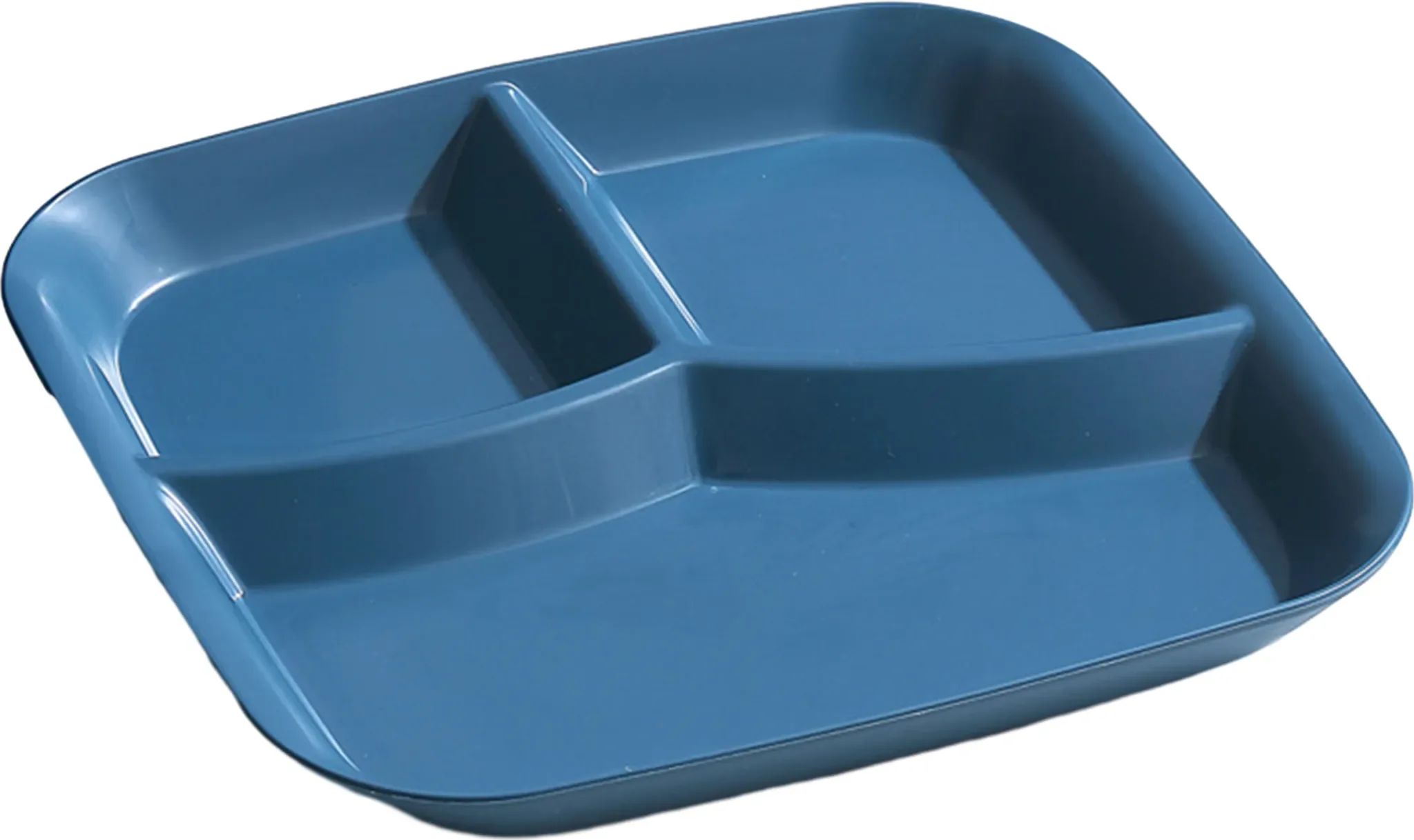 Rechteckiger Speiseteller mit 3 Fächern – Blau