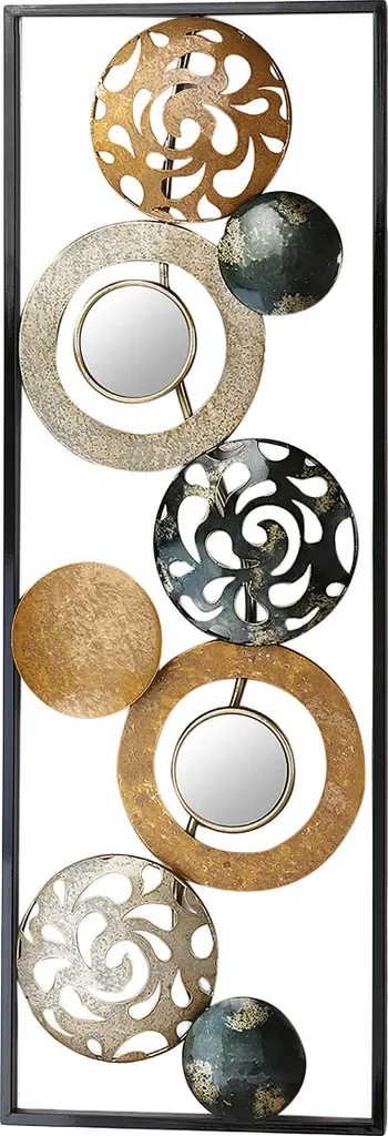 Kobolo Wanddeko Metall Wandbild mit Ringen Kreisen Spiegeln 90x31 cm