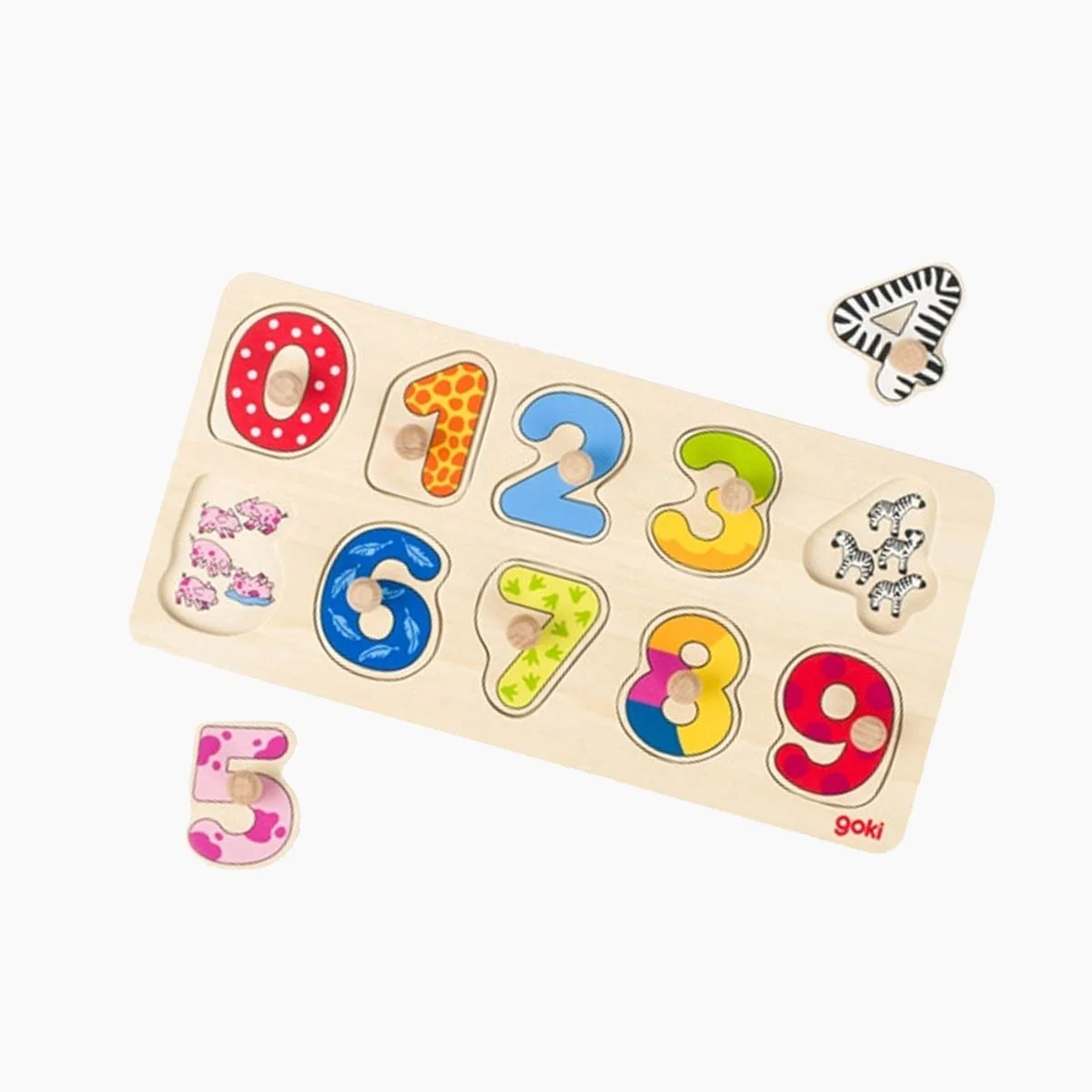 Goki Hintergrundbildpuzzle Lerne zählen Lernspielzeug Holzpuzzle