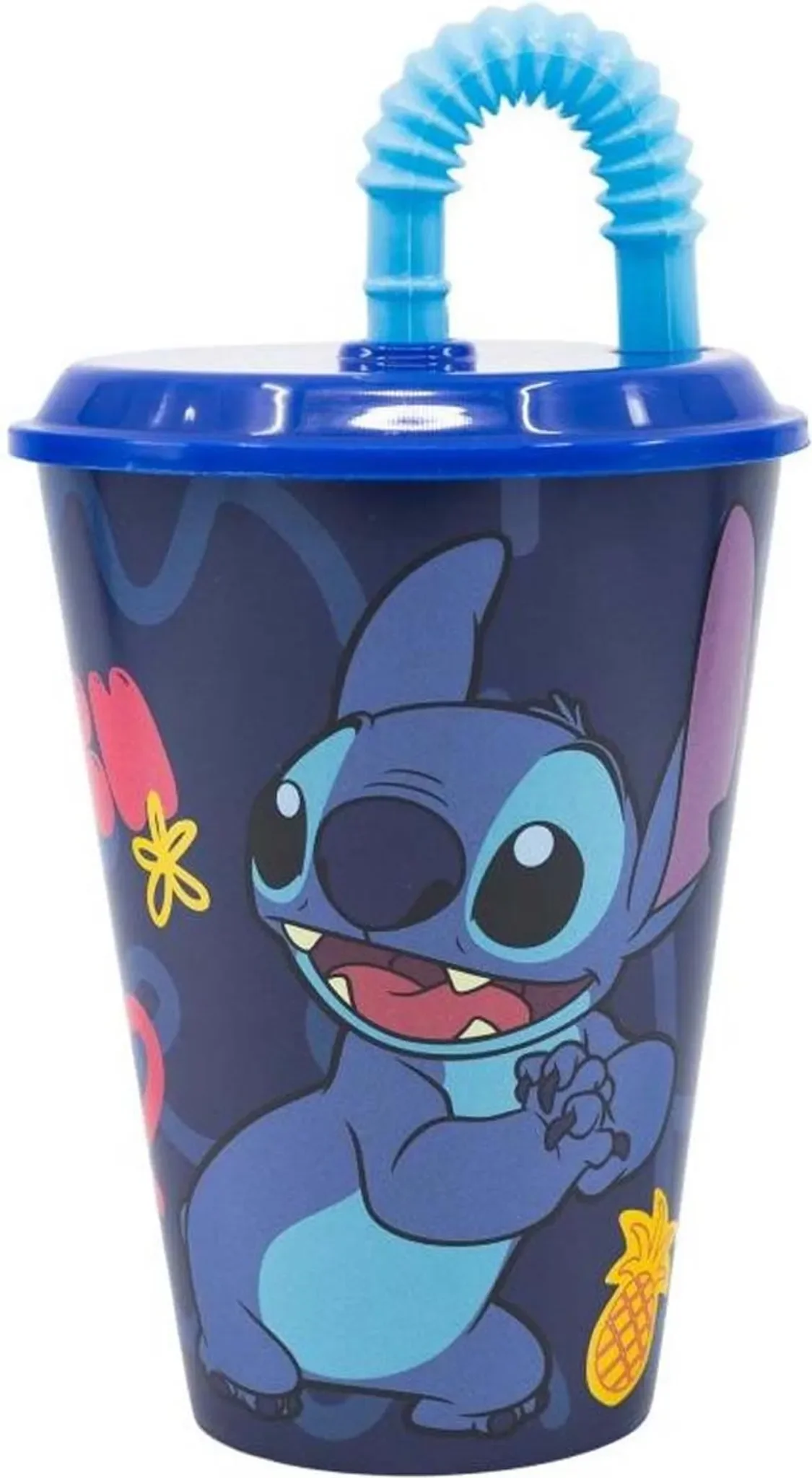 Kinder-Kunststoffbecher mit Strohhalm & Deckel – 430 ml, Disney Stitch