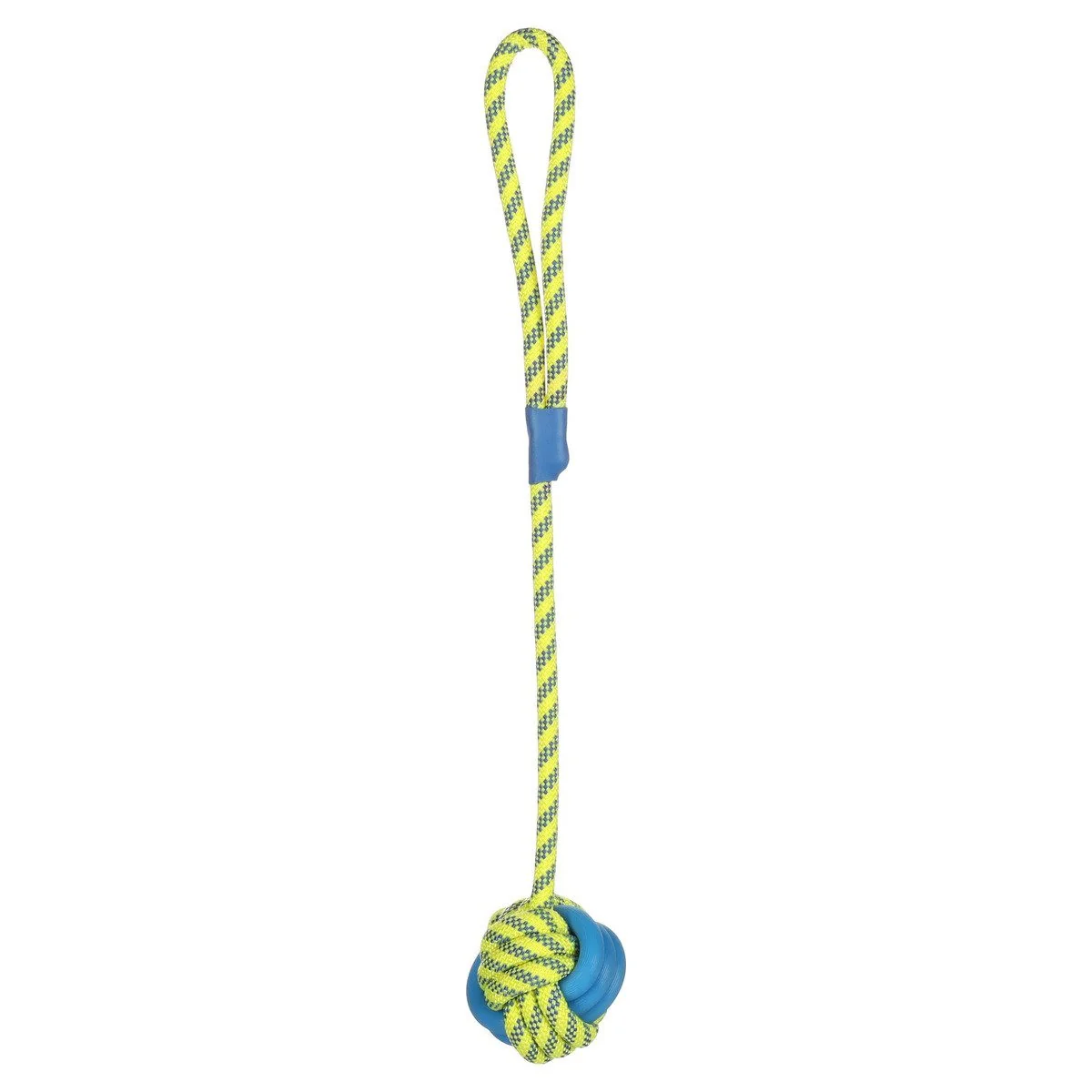 FLAMINGO Tofla Hundespielzeug Knotenball mit Zerrseil blau/gelb