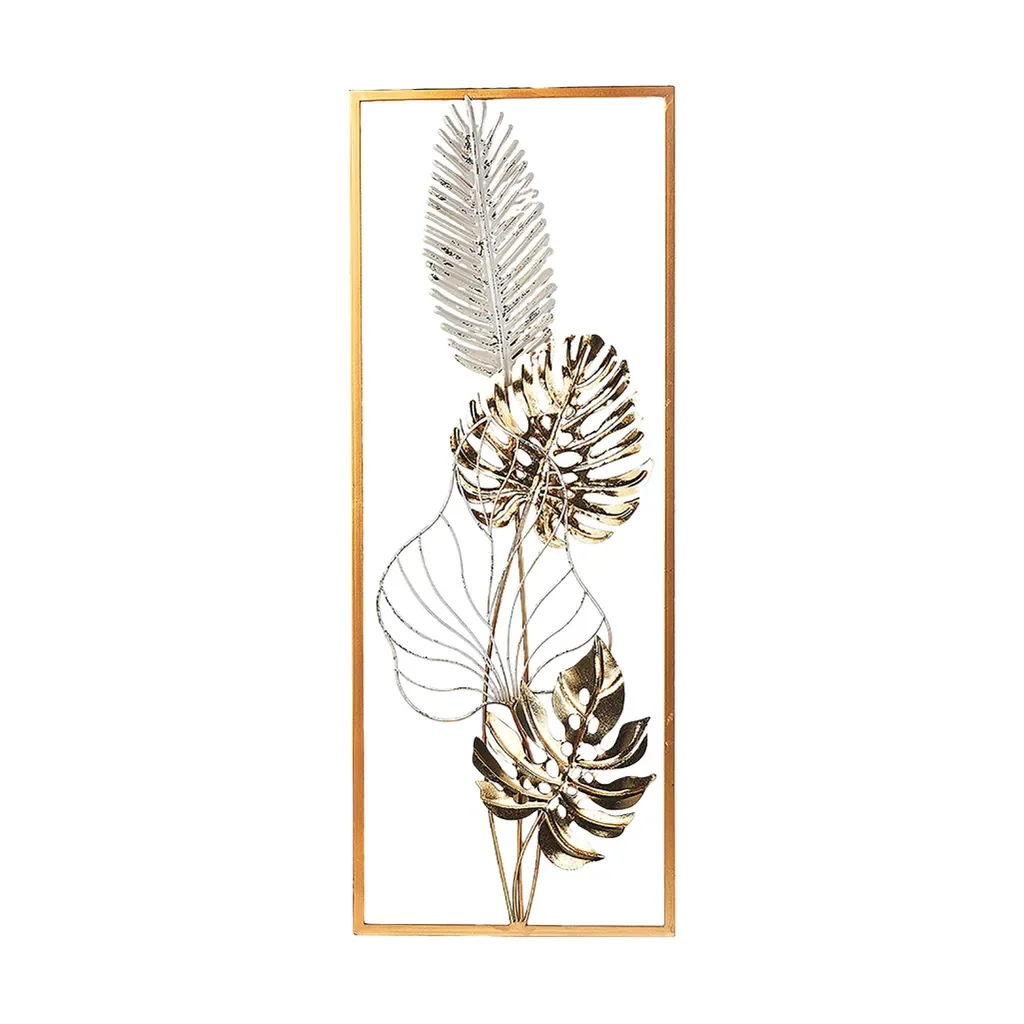 Kobolo Metallbild Golden Monstera weiß gold Wanddeko modern