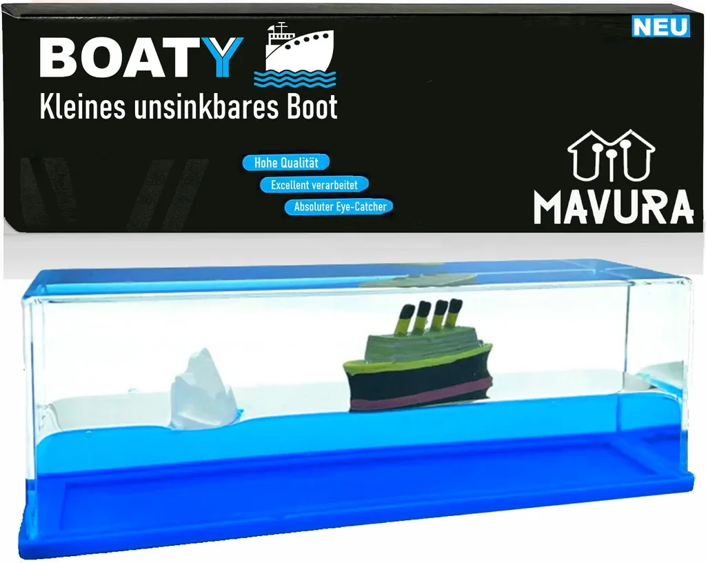 MAVURA BOATY Unsinkbares Boot Glaskugel Schüttelkugel Deko Titanic