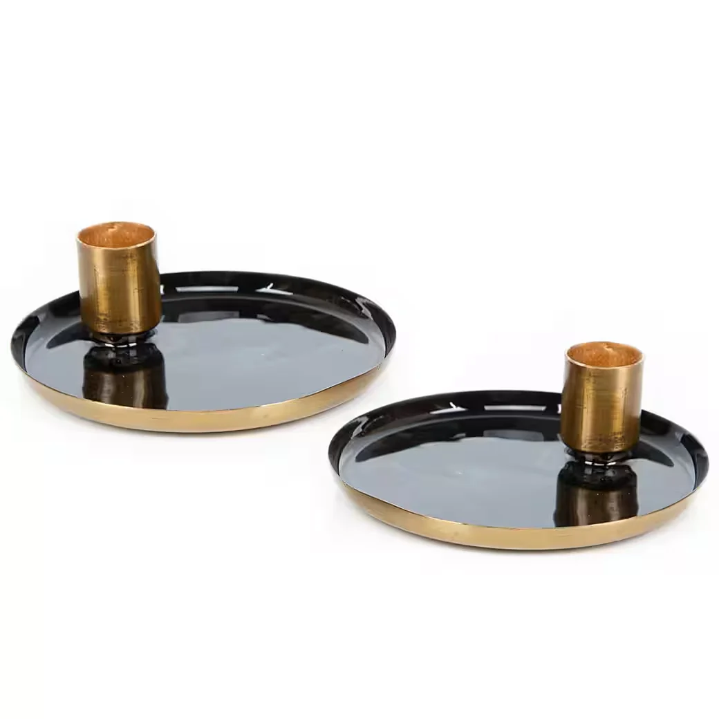 Logbuch Verlag Stabkerzenhalter 2er Set Metall mit Schale 11 cm