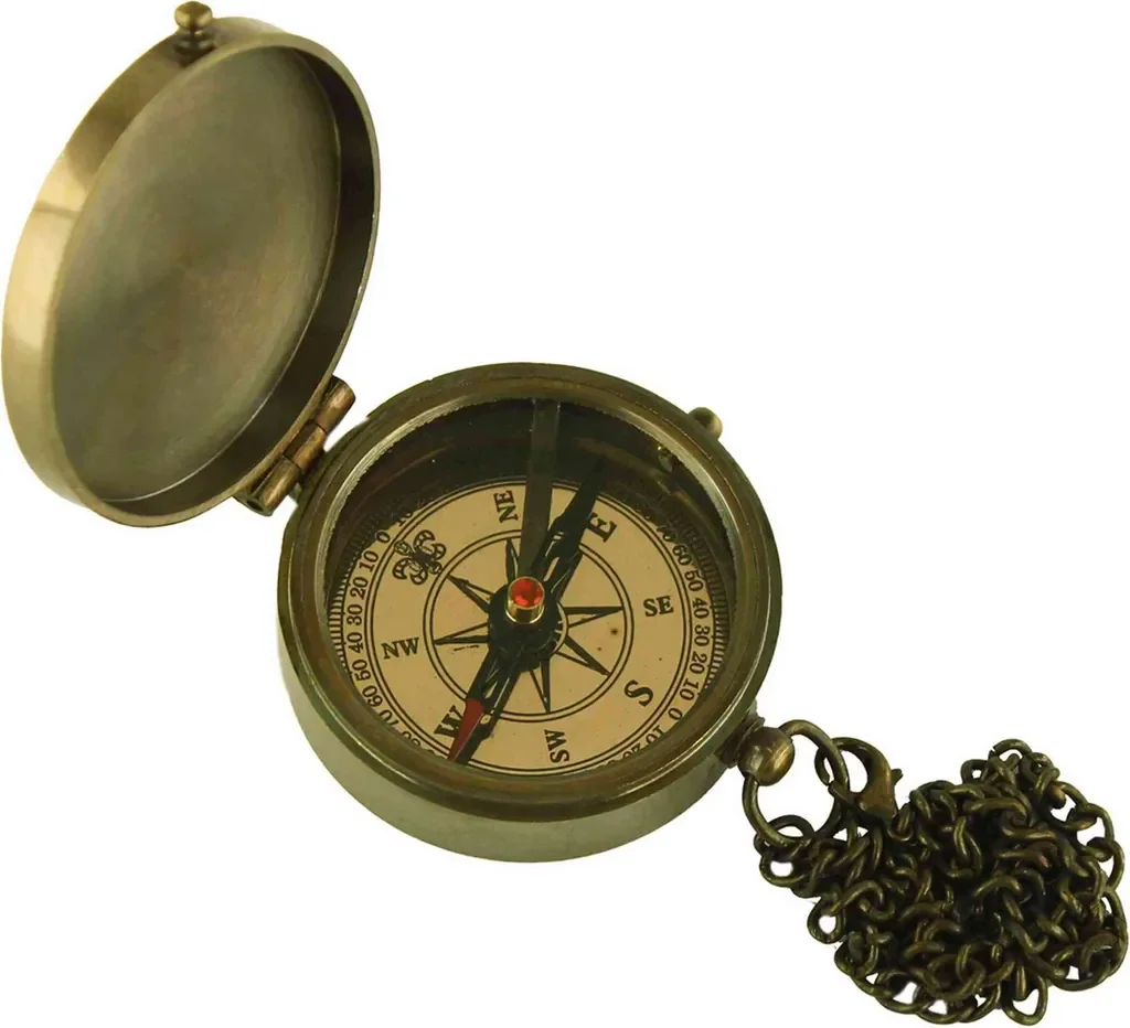 NKlaus Messing Kompass antik mit Deckel und Kette 5 cm maritime Deko