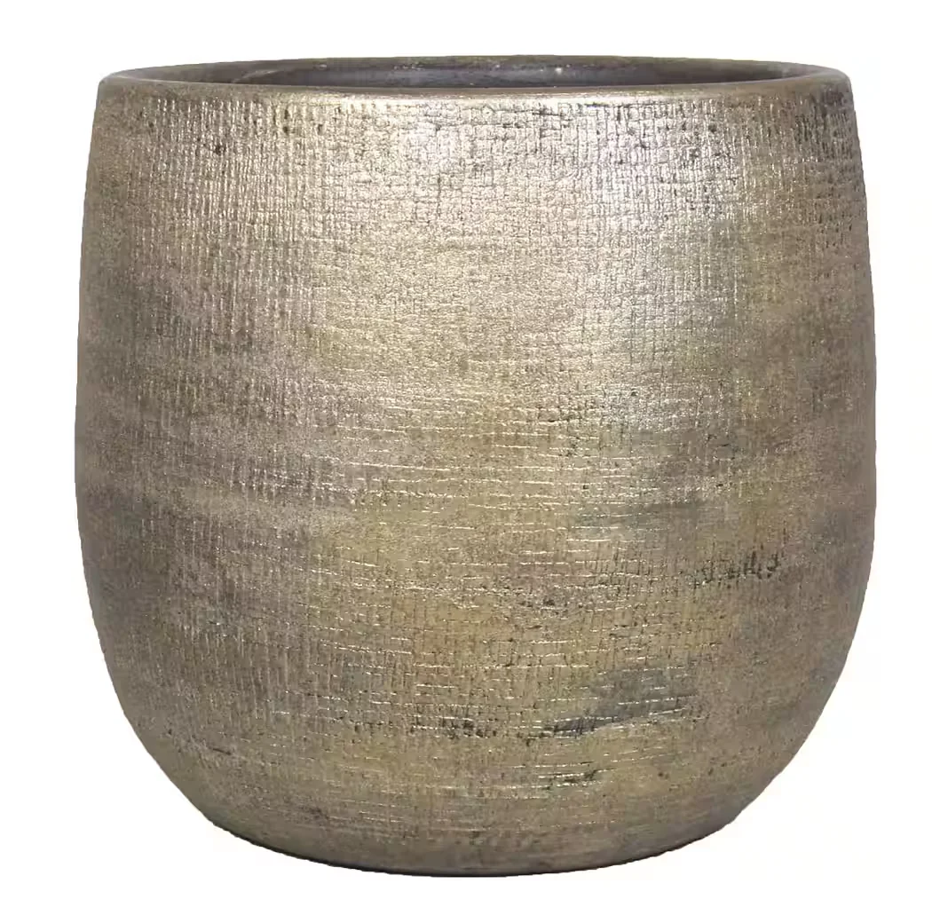 INNA-GLAS Keramik Blumentopf Maserung Gold 14 cm D 15,5 cm
