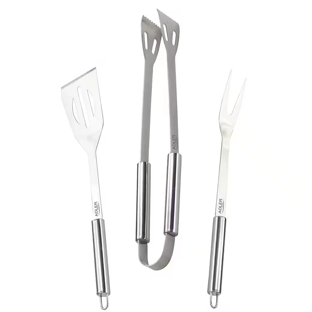 ADLER Grillbesteck Set AD 6728 aus Edelstahl mit Zange Gabel Wender