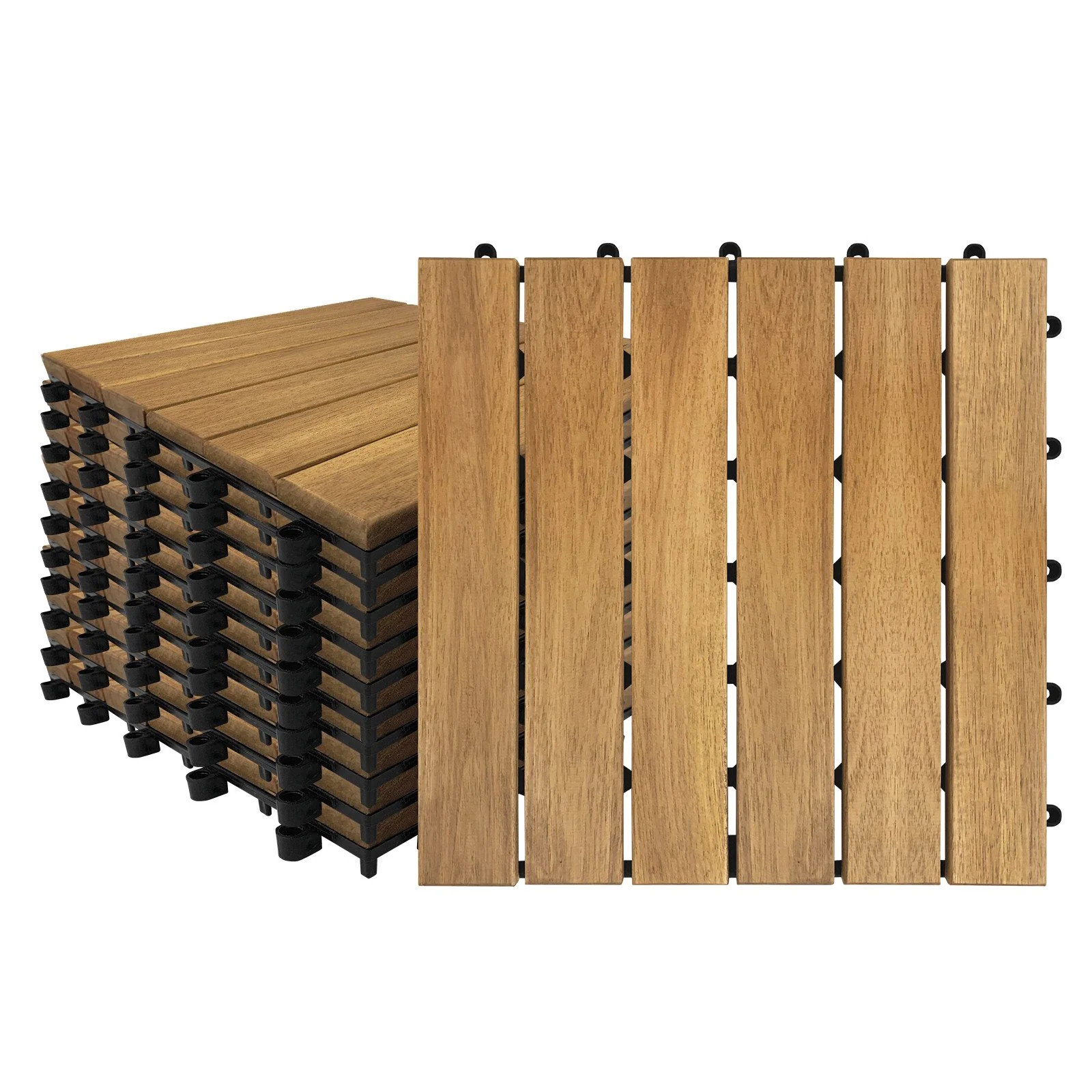 FIVMEN Holzfliesen Akazie 6 und 12 Latten 30x30 cm Terrassenfliese