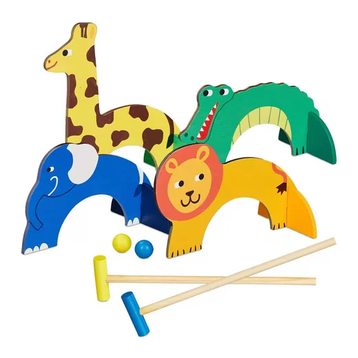 Relaxdays Krocket Spiel Gartenset für Kinder im Tier-Design