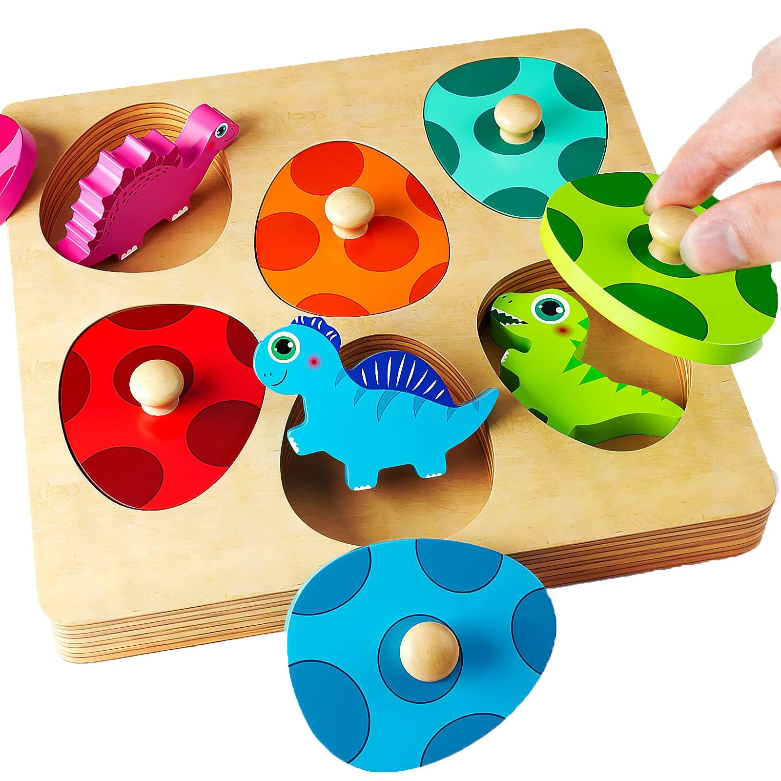 CLTYQ Montessori Holzpuzzle Dino-Eier Lernspielzeug für Kinder