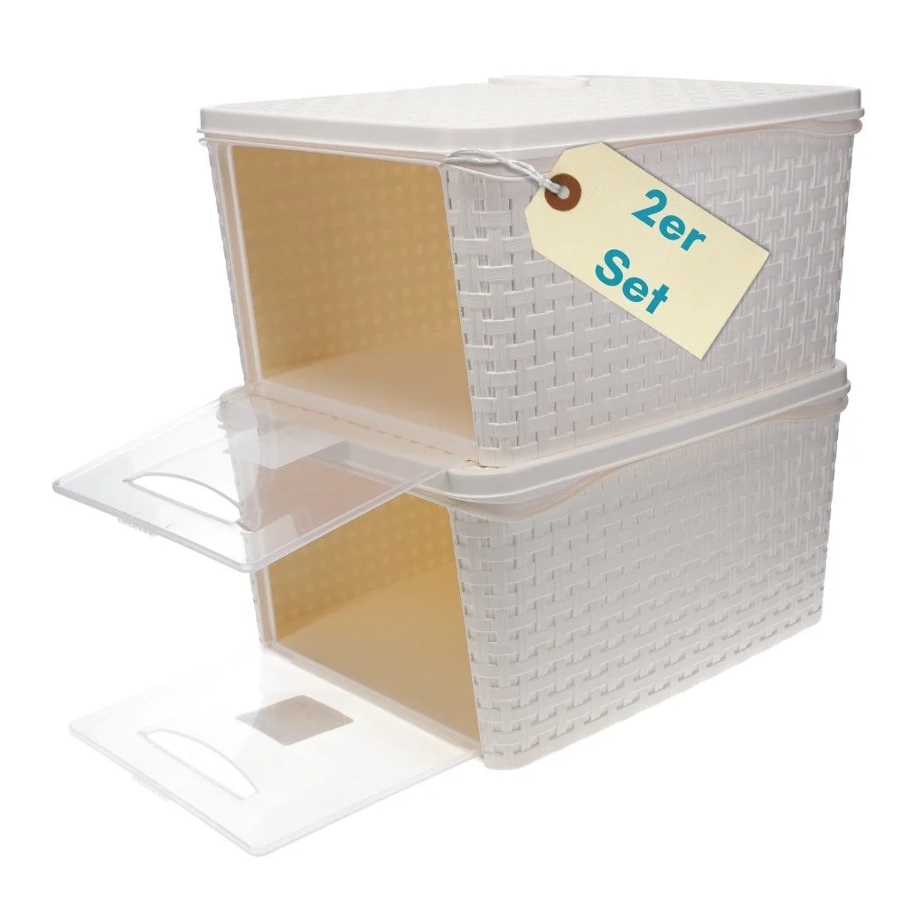 GARPET Aufbewahrungsbox 2er Set mit Deckel, weiß, Frontöffnung