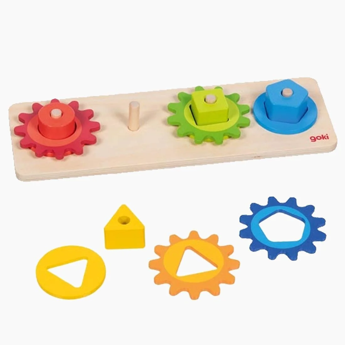 Goki Lernspielzeug Sortierspiel Formen mit Zahnrädern