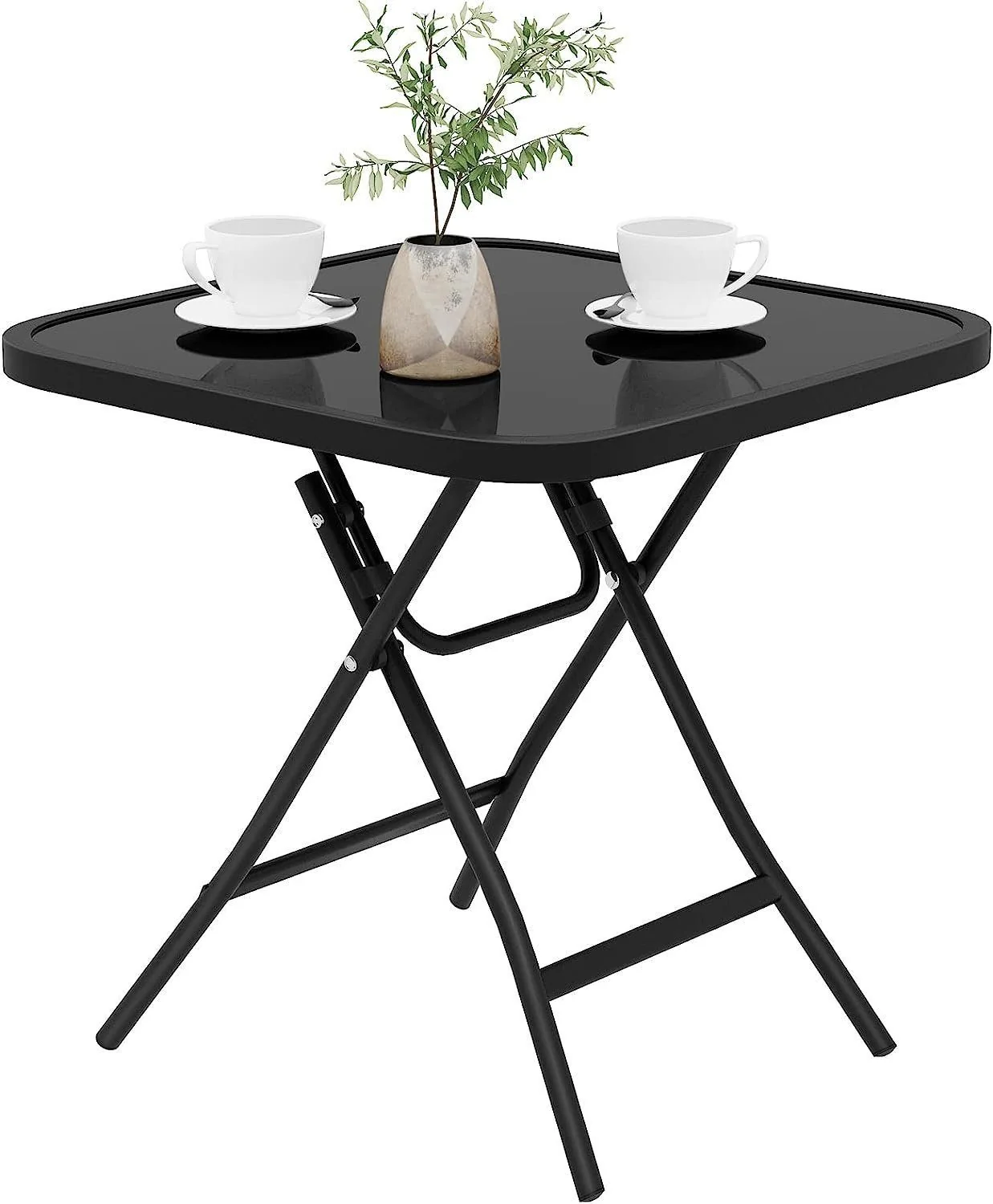 EUGAD klappbarer Gartentisch Beistelltisch Glas Metall rechteckig
